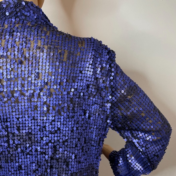 Vintage royal blue sequin layered shawl sweater jacket w ruffles in front 👑 - Picture 12 of 15